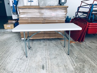 plastic folding table in front